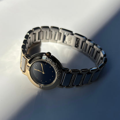 Yves Saint Laurent 1990s Black Round Dial Two Tone Watch
