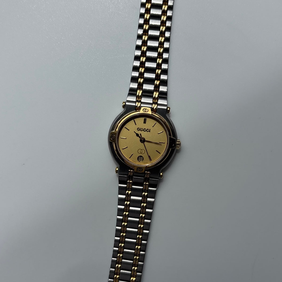 Gucci 1990s Round Dial Gold Plated Two Tone Watch