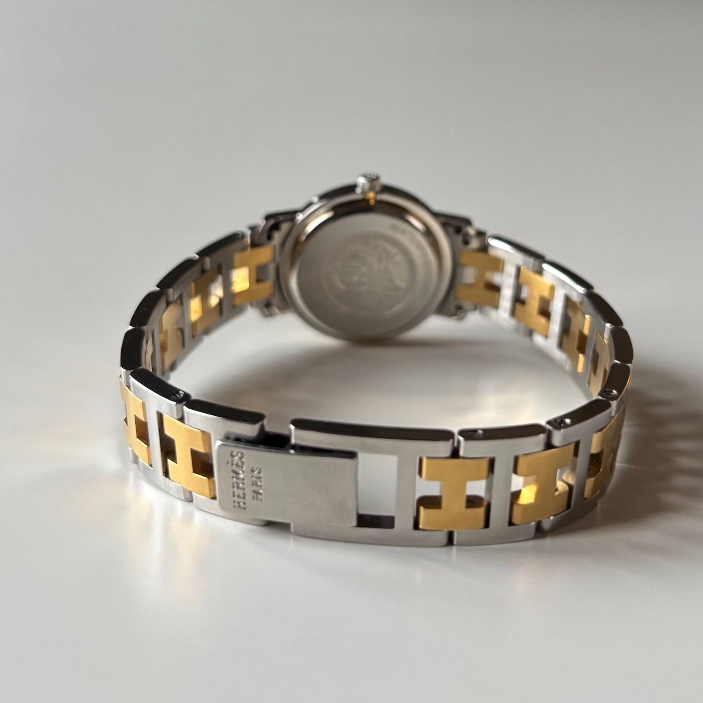Hermes 1990s Clipper Round Dial Gold Plated Two Tone Watch