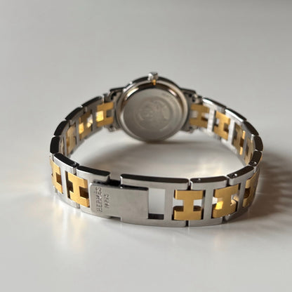 Hermes 1990s Clipper Round Dial Gold Plated Two Tone Watch