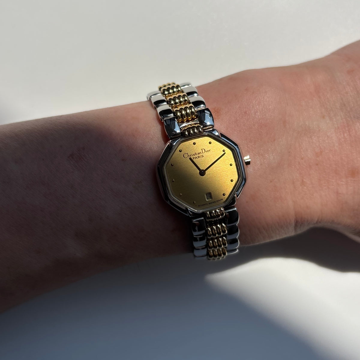 Dior 1990s Octagon Two Tone Gold Plated Watch
