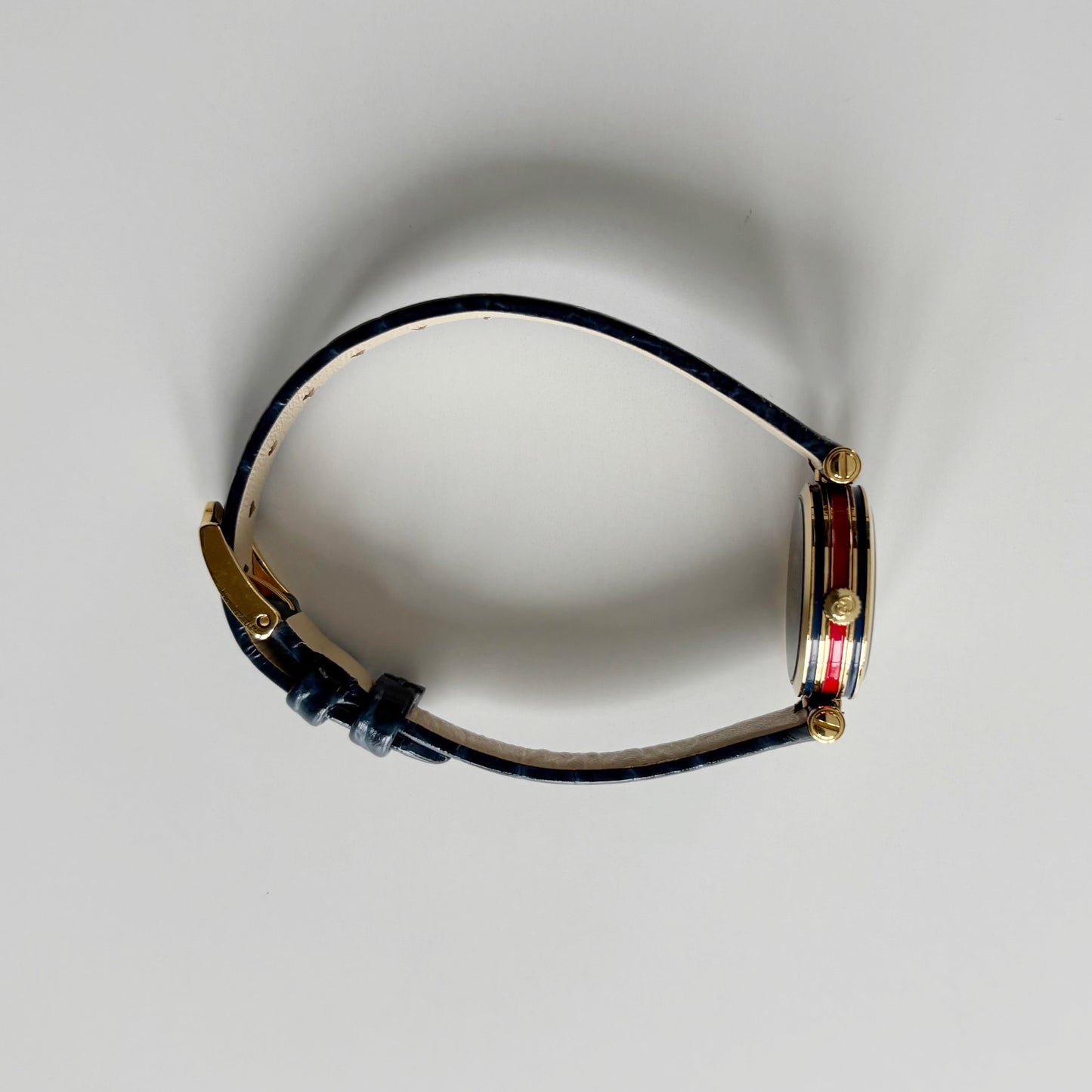 Gucci 1990s Blue Round Dial Gold Plated Watch
