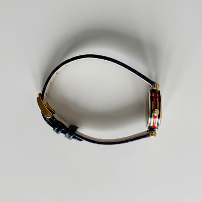 Gucci 1990s Blue Round Dial Gold Plated Watch