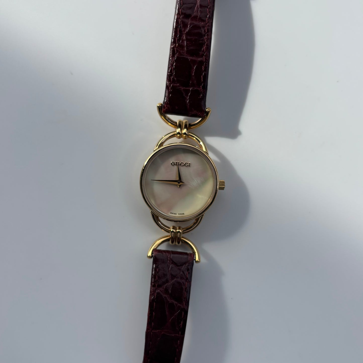 Gucci 1990s Seashell Dial Gold Plated Horsebit Watch