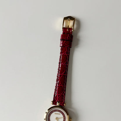 Gucci 1990s Sherry Red Round Dial  Gold Plated Watch