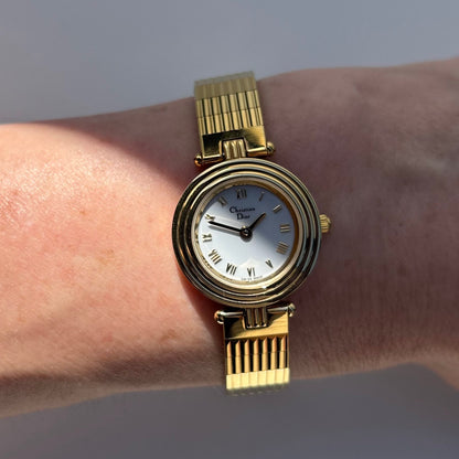 Dior 1990s Round Dial Gold Plated Watch