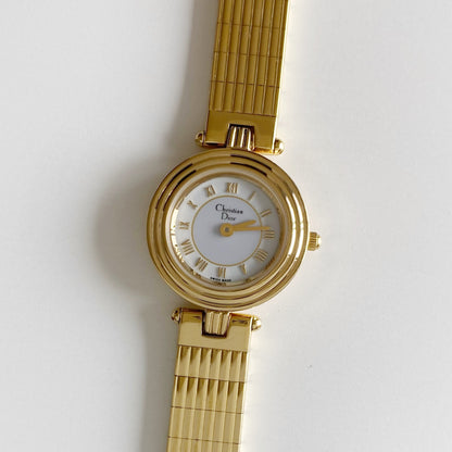 Dior 1990s Round Dial Gold Plated Watch