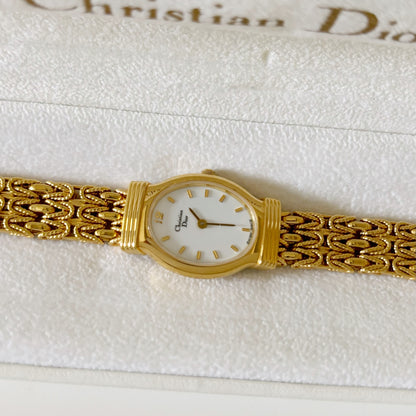 Dior 1990s Gold Plated Oval Watch