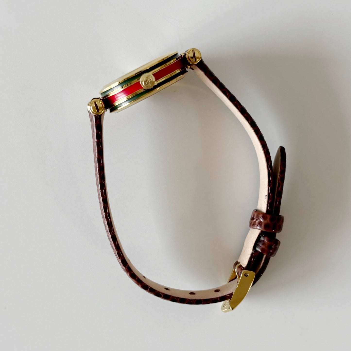 Gucci 1990s Round Gold Dial Gold Plated Watch