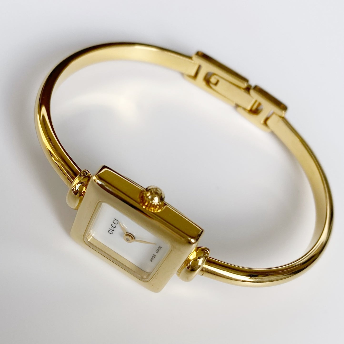 Gucci 1990s Square Dial Gold Plated Bangle Watch