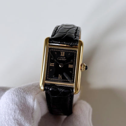 Cartier 1990s Must de Tank Black Dial Watch (SM)