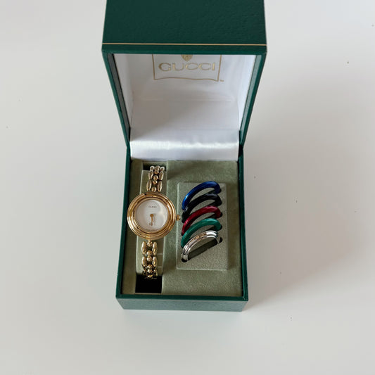 Gucci 1990s Interchangeable Bezel Gold Plated Rice Chain Watch with 6 bezels, case (165mm) (8/30)