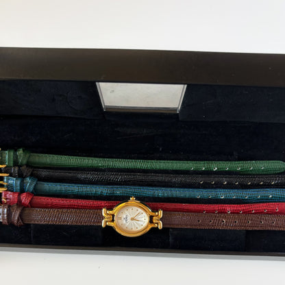 Fendi 1990s Interchangeable Strap Gold Plated Watch with 5 straps, case