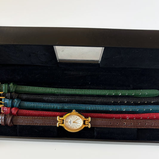 Fendi 1990s Interchangeable Strap Gold Plated Watch with 5 straps, case