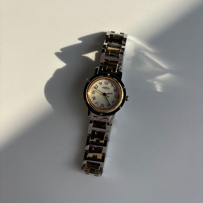 Hermes Early 2000s Clipper Seashell Dial Gold Plated Two Tone Watch