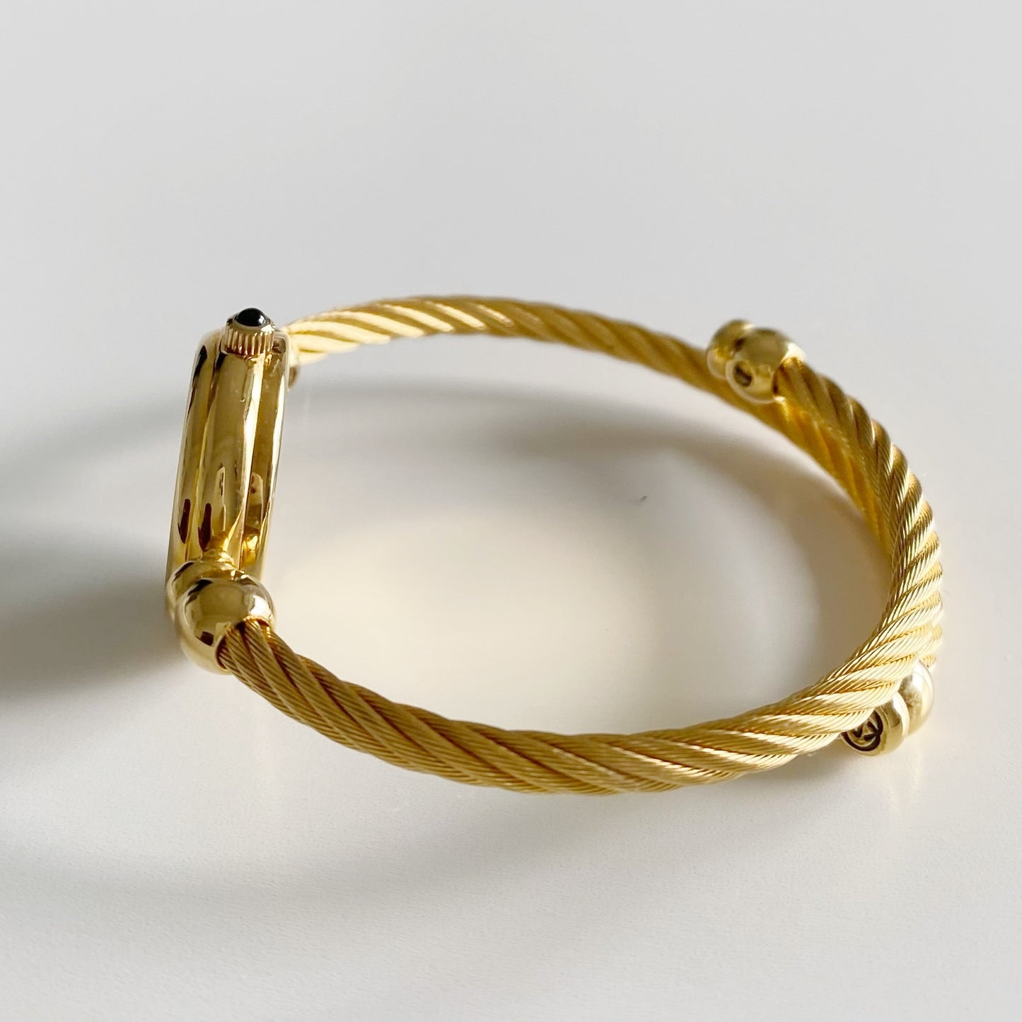 Gucci 1990s Black Dial Gold Plated Cable Bangle Watch