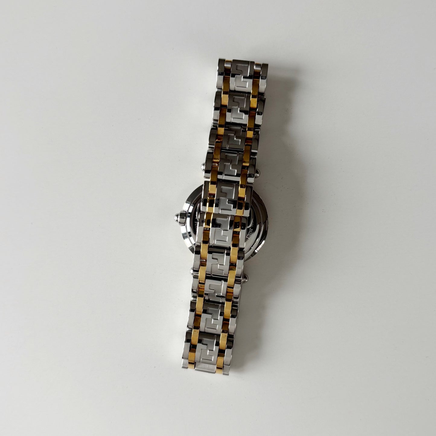 Fendi 1990s Black Round Dial Two Tone Watch