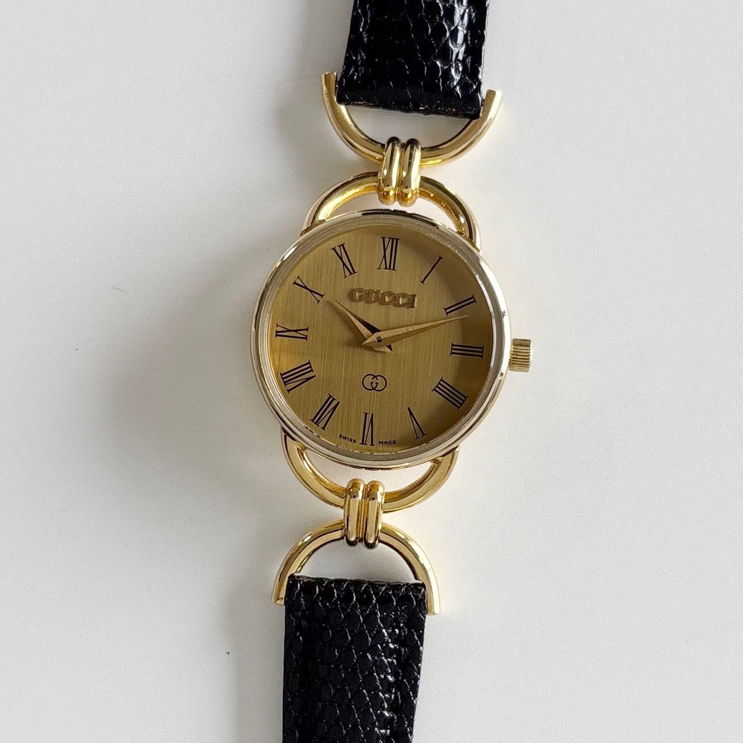 Gucci 1990s Gold Dial Gold Plated Horsebit Watch