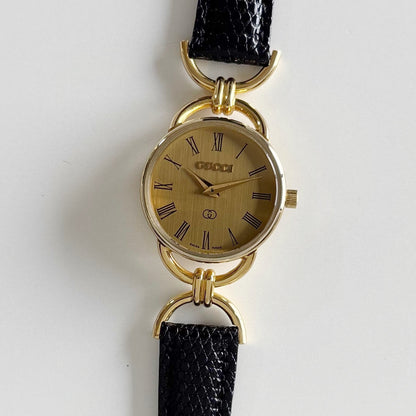 Gucci 1990s Gold Dial Gold Plated Horsebit Watch