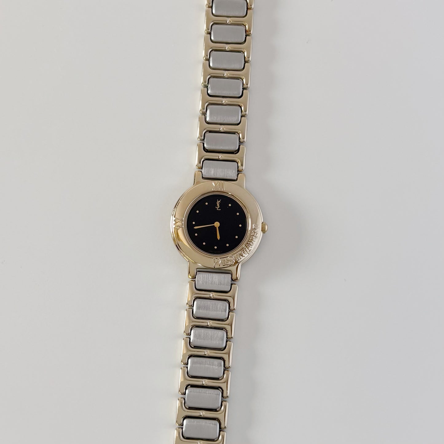 Yves Saint Laurent 1990s Black Dial Two Tone Watch