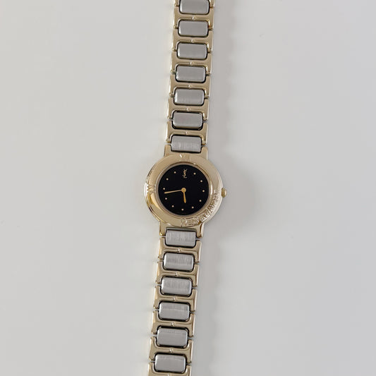 Yves Saint Laurent 1990s Black Dial Two Tone Watch