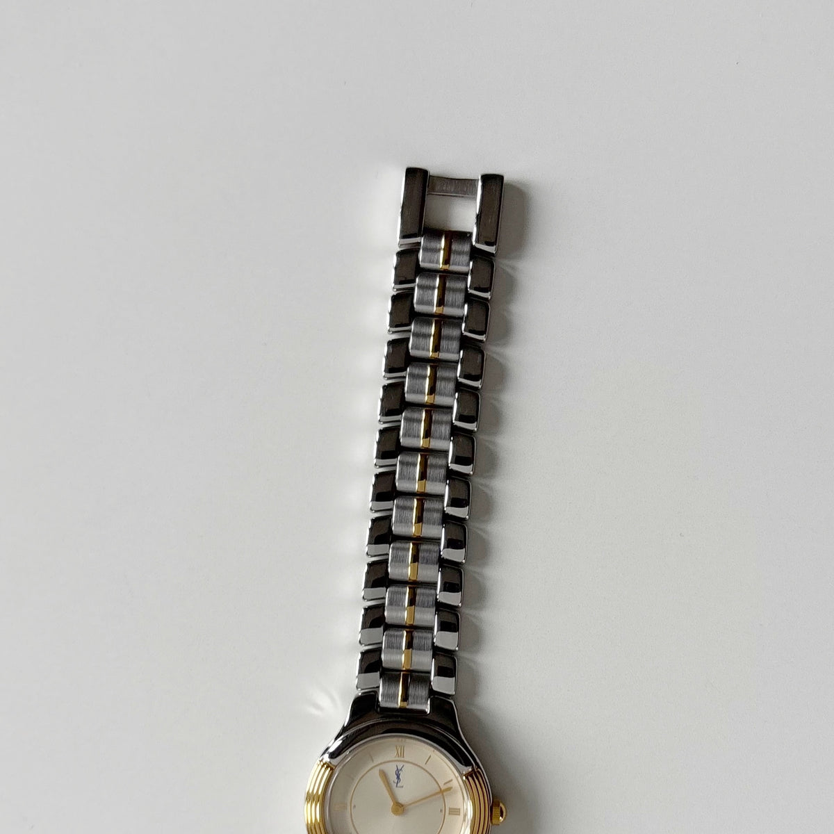 Yves Saint Laurent 1990s Round Dial Two Tone Gold Plated Watch