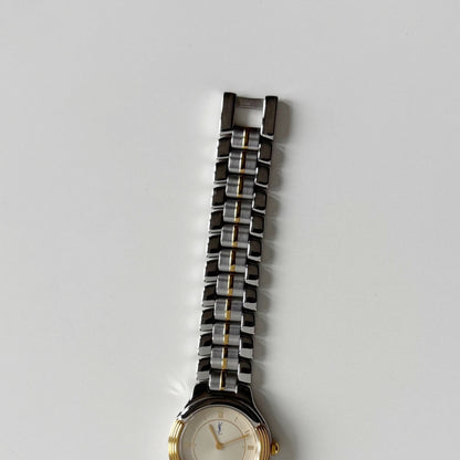 Yves Saint Laurent 1990s Round Dial Two Tone Gold Plated Watch