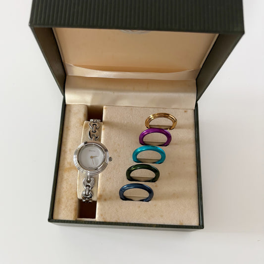 Gucci 1990s Interchangeable Bezel Stainless steel Silver Watch with 6 bezels, case (167mm)