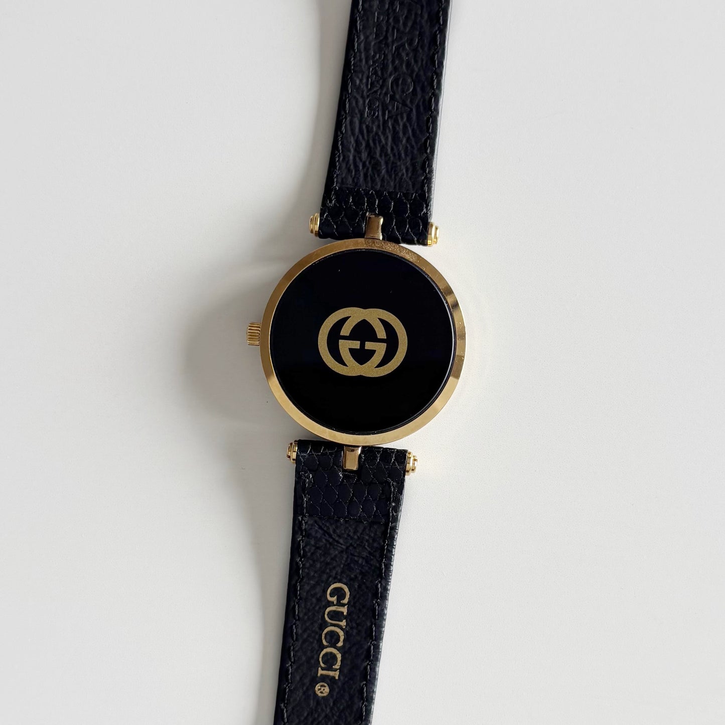 Gucci 1990s Black Dial Gold Plated Watch (Large)