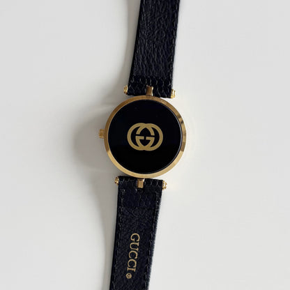 Gucci 1990s Black Dial Gold Plated Watch (Large)