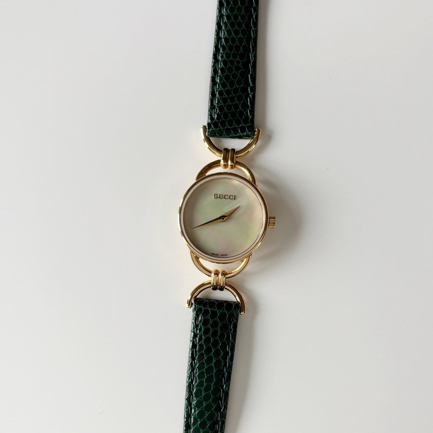 Gucci 1990s Seashell Dial Gold Plated Horsebit Watch