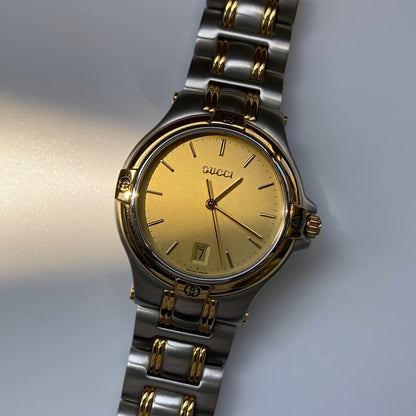 Gucci 1990s Date Two Tone Round Watch