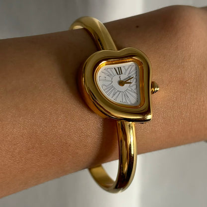 Yves Saint Laurent 1990s Heart Shaped Gold Plated Bangle Watch