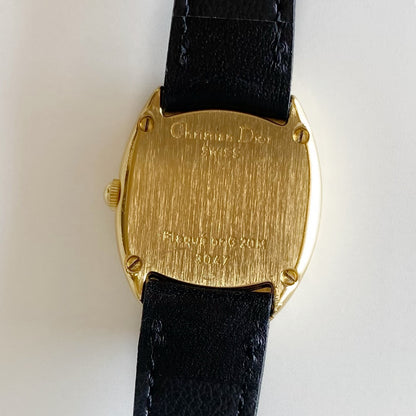 Dior 1990s Baignoire Gold Plated Leather Watch