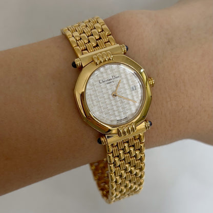 Dior 1990s Octagon Dior Logo Gold Plated Watch