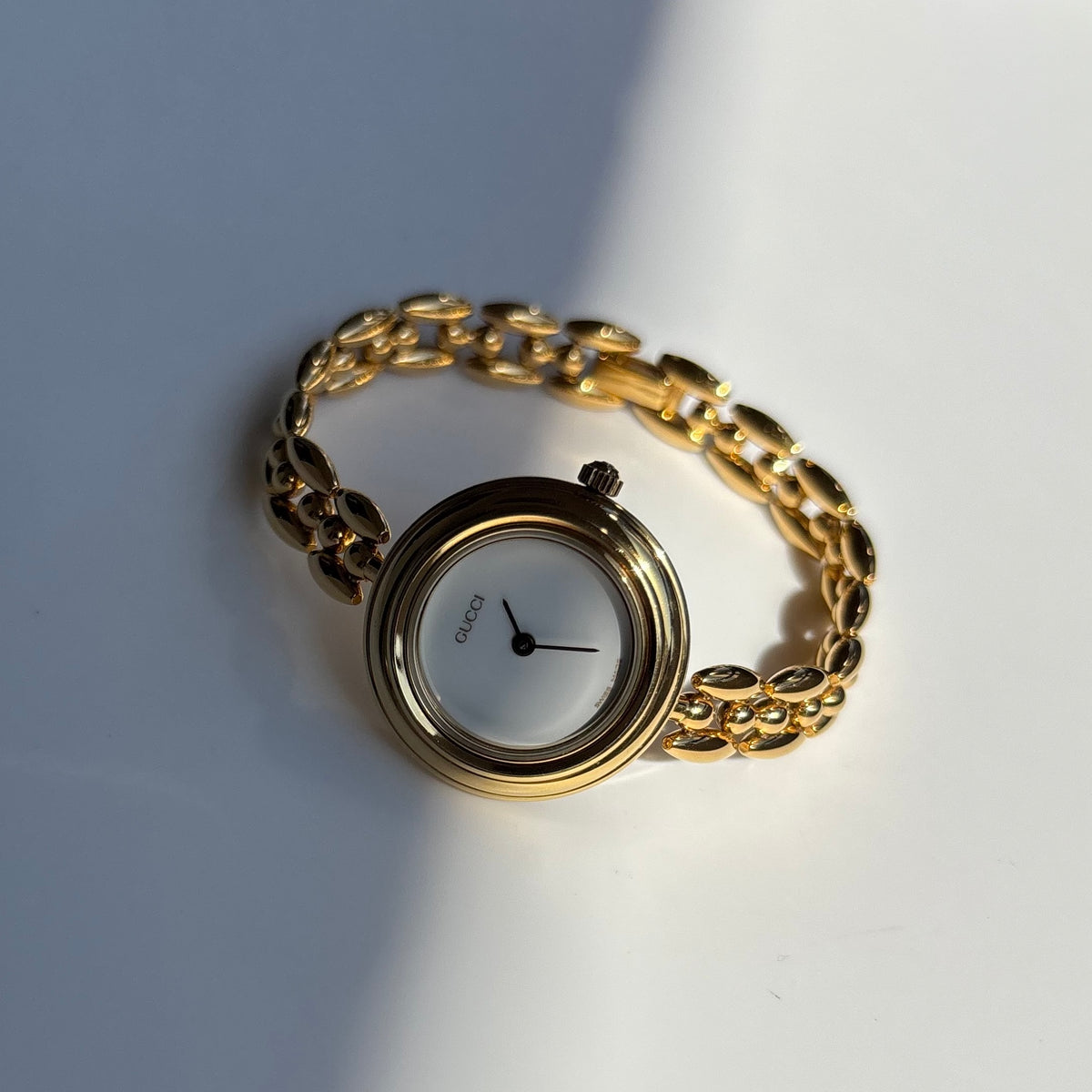 Gucci 1990s Interchangeable Bezel Gold Plated Rice Chain Watch with 6 bezels, case (160mm)