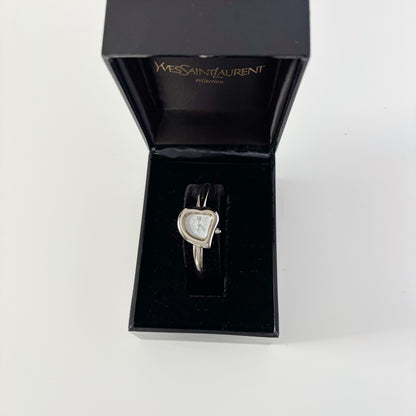 Yves Saint Laurent 1990s Heart Shaped Dial Silver Bangle Watch