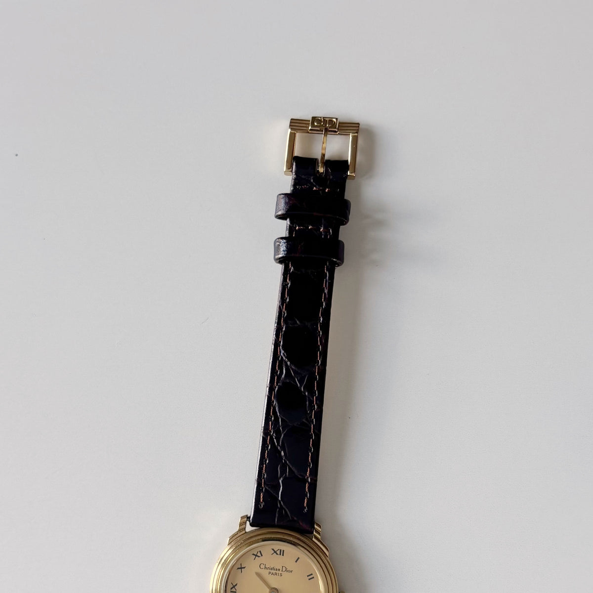 Dior 1990s Date Gold Round Dial Gold Plated Watch