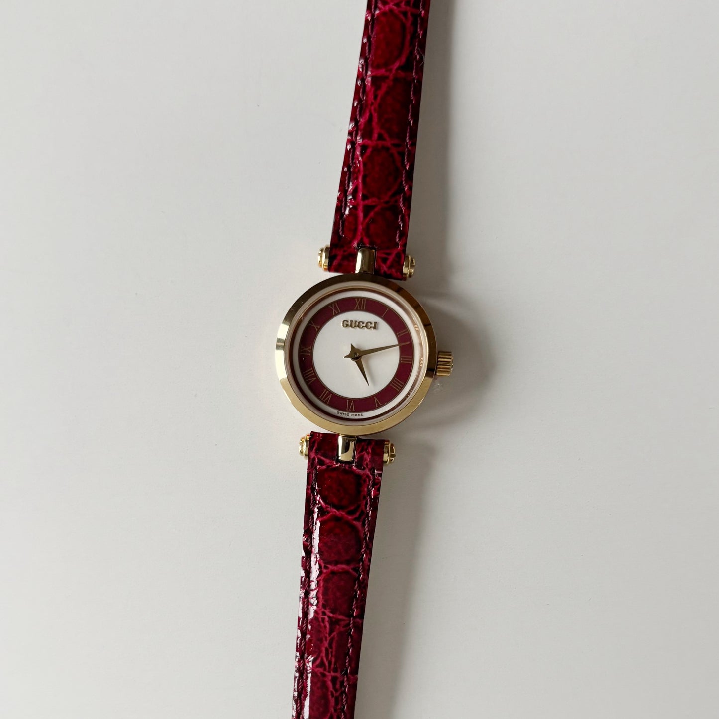 Gucci 1990s Sherry Red Round Dial  Gold Plated Watch