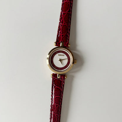 Gucci 1990s Sherry Red Round Dial  Gold Plated Watch
