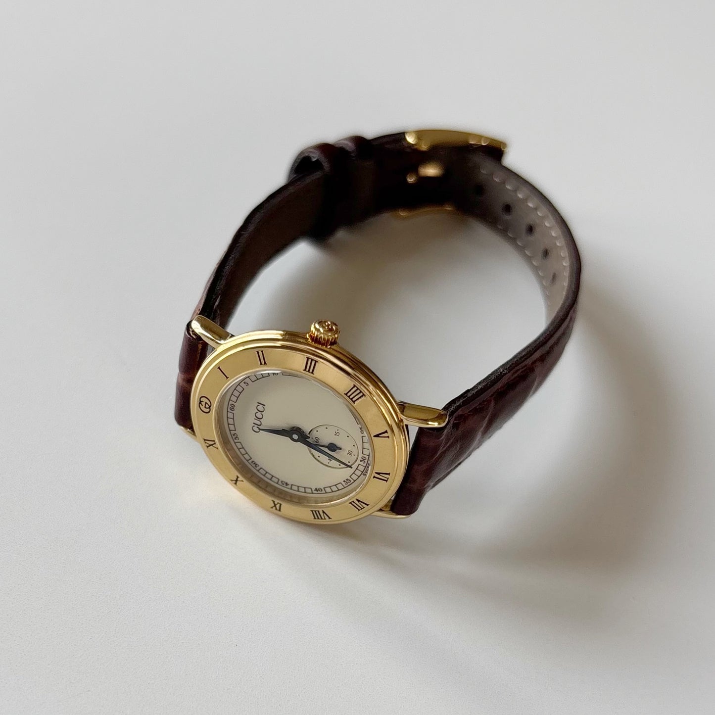 Gucci 1990s Sub second Round Dial Gold Plated Watch
