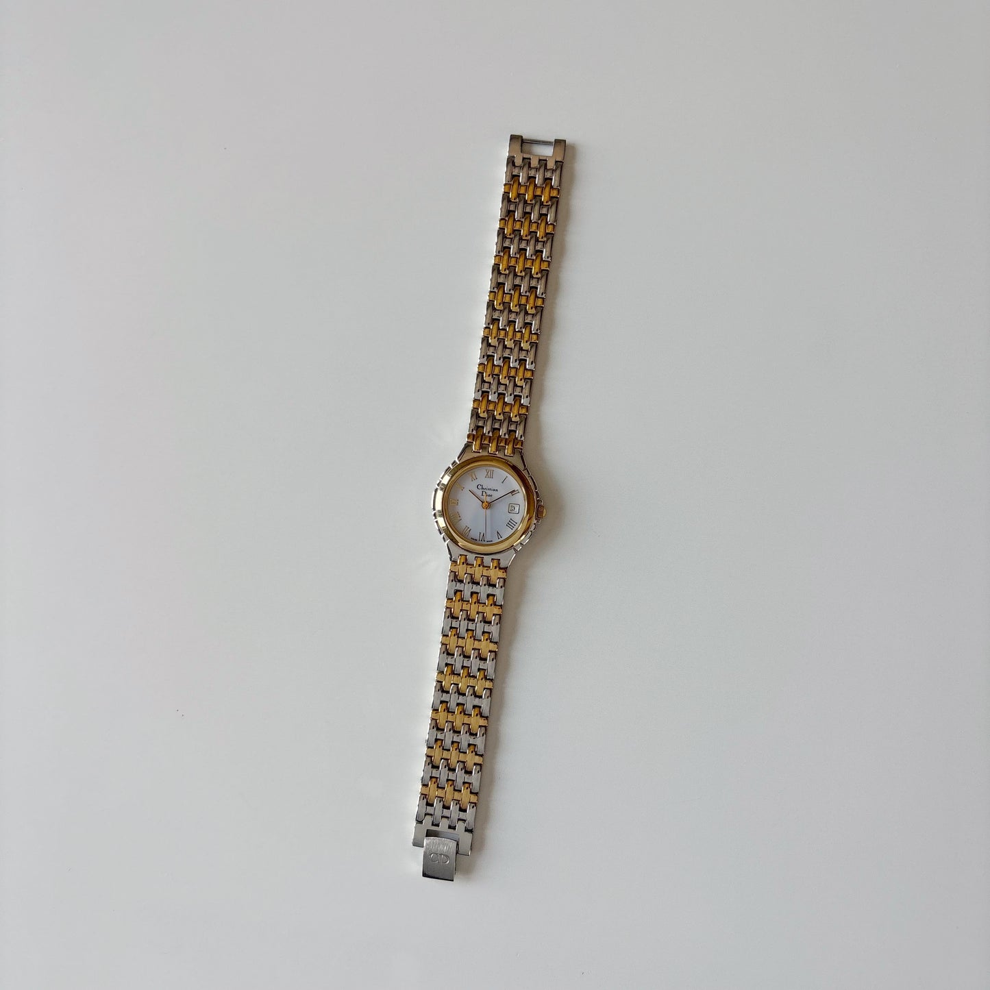 Dior 1990s Date Round Dial Two Tone Gold Plated Watch