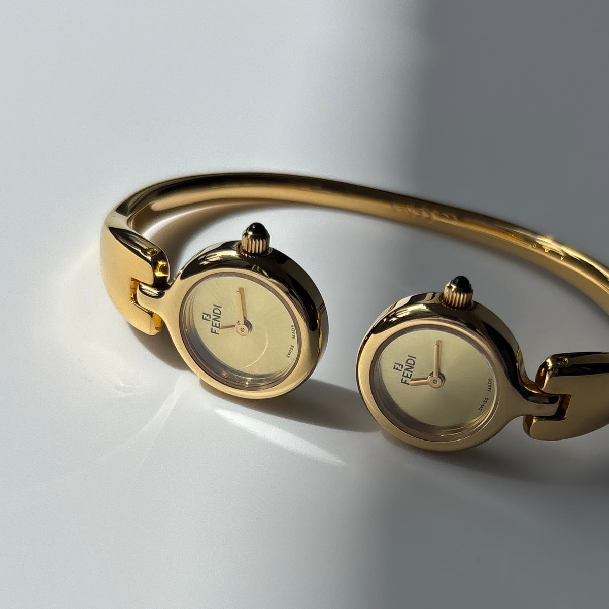 Fendi 1990s Double Face Gold-Plated Bangle Watch