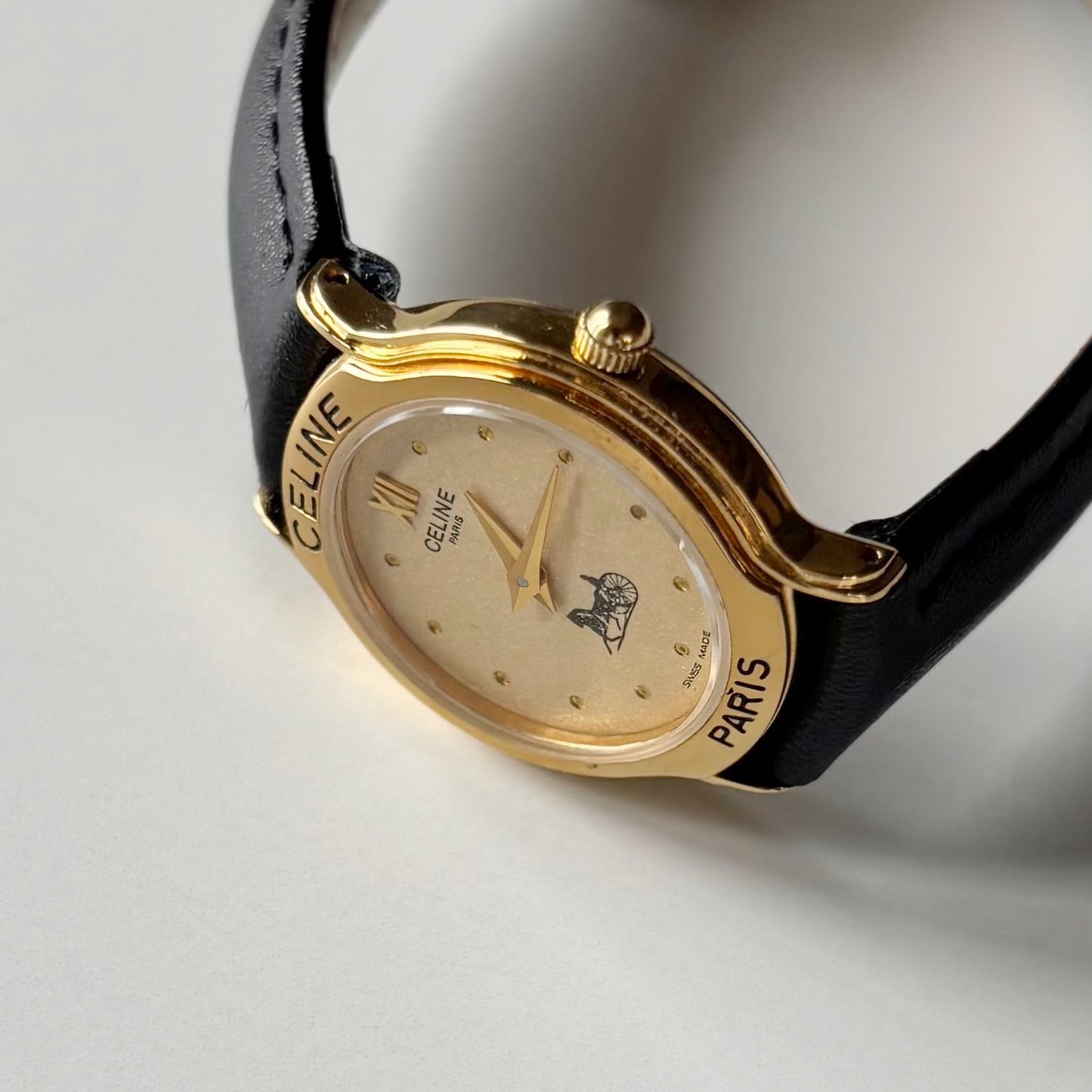 Celine 1980s Round Dial Gold Plated Watch