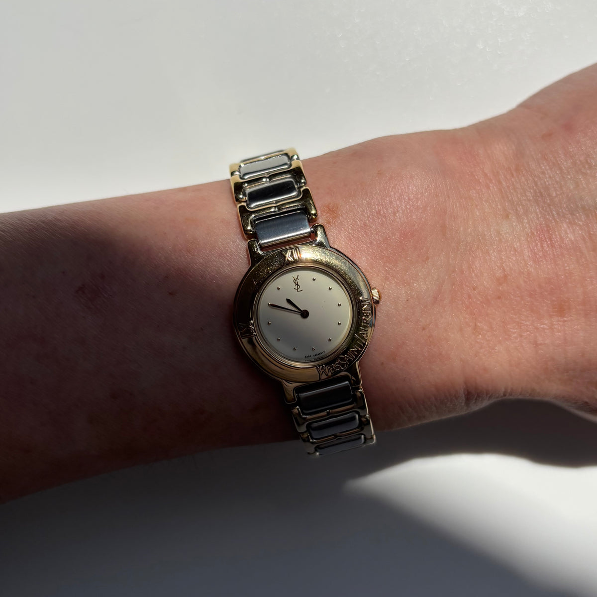 Yves Saint Laurent 1990s Cream Round Dial Two-Tone Gold-Plated Watch