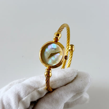 Gucci 1990s Seashell Dial Gold Plated Cable Bangle Watch