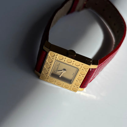Dior 1990s Square Dial Interchangeable strap Gold Plated Watch with 3 straps, case
