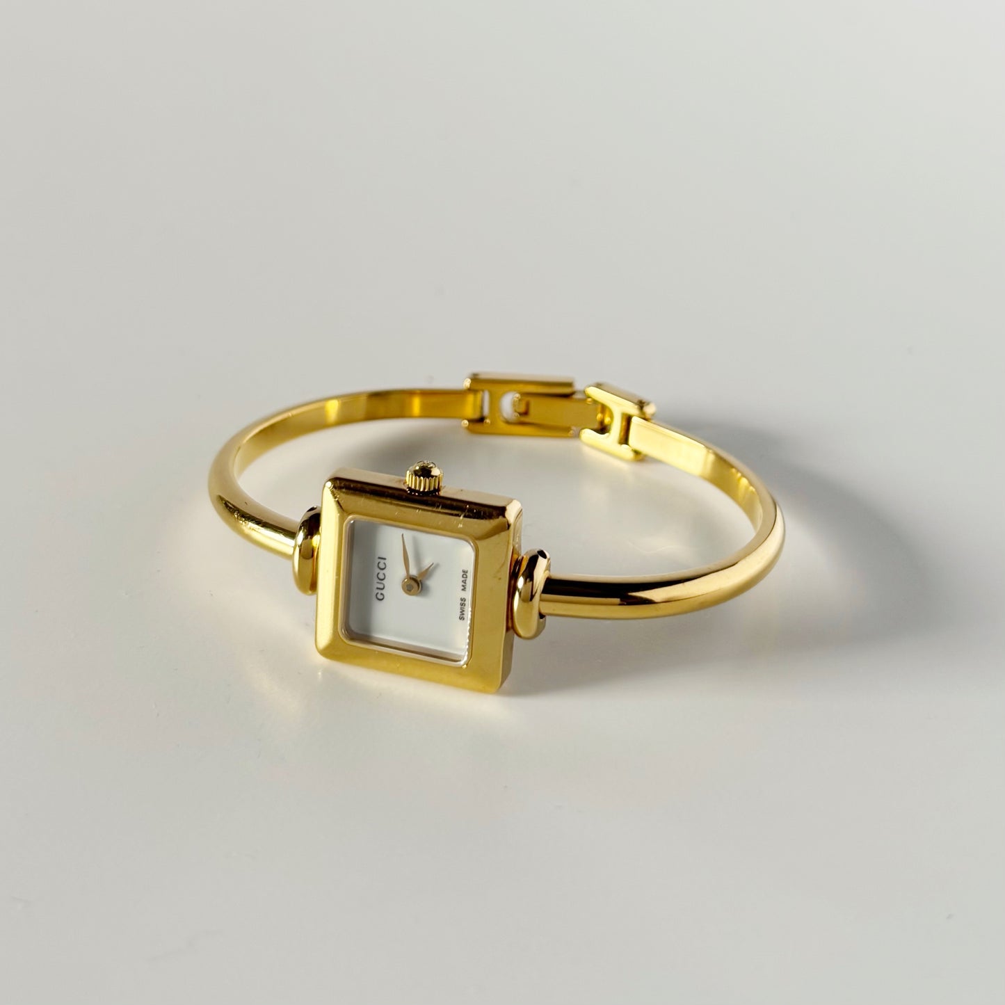 Gucci 1990s Square Dial Gold Plated Bangle Watch
