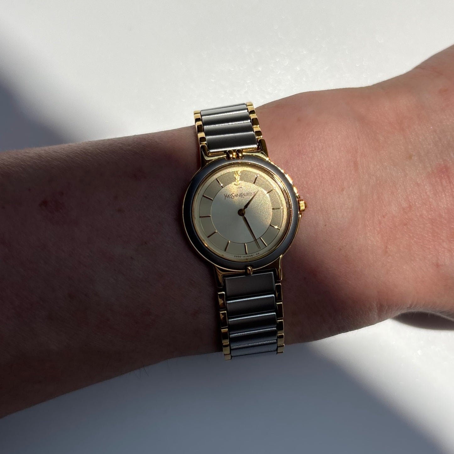 Yves Saint Laurent 1990s Round Dial Two Tone Gold Plated Watch