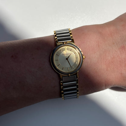 Yves Saint Laurent 1990s Round Dial Two Tone Gold Plated Watch